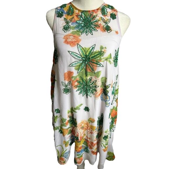 RAGA Dresses & Skirts - Raga Anthropologie Beaded Sequin Floral Mini Dress S Sleeveless Boho NWT
